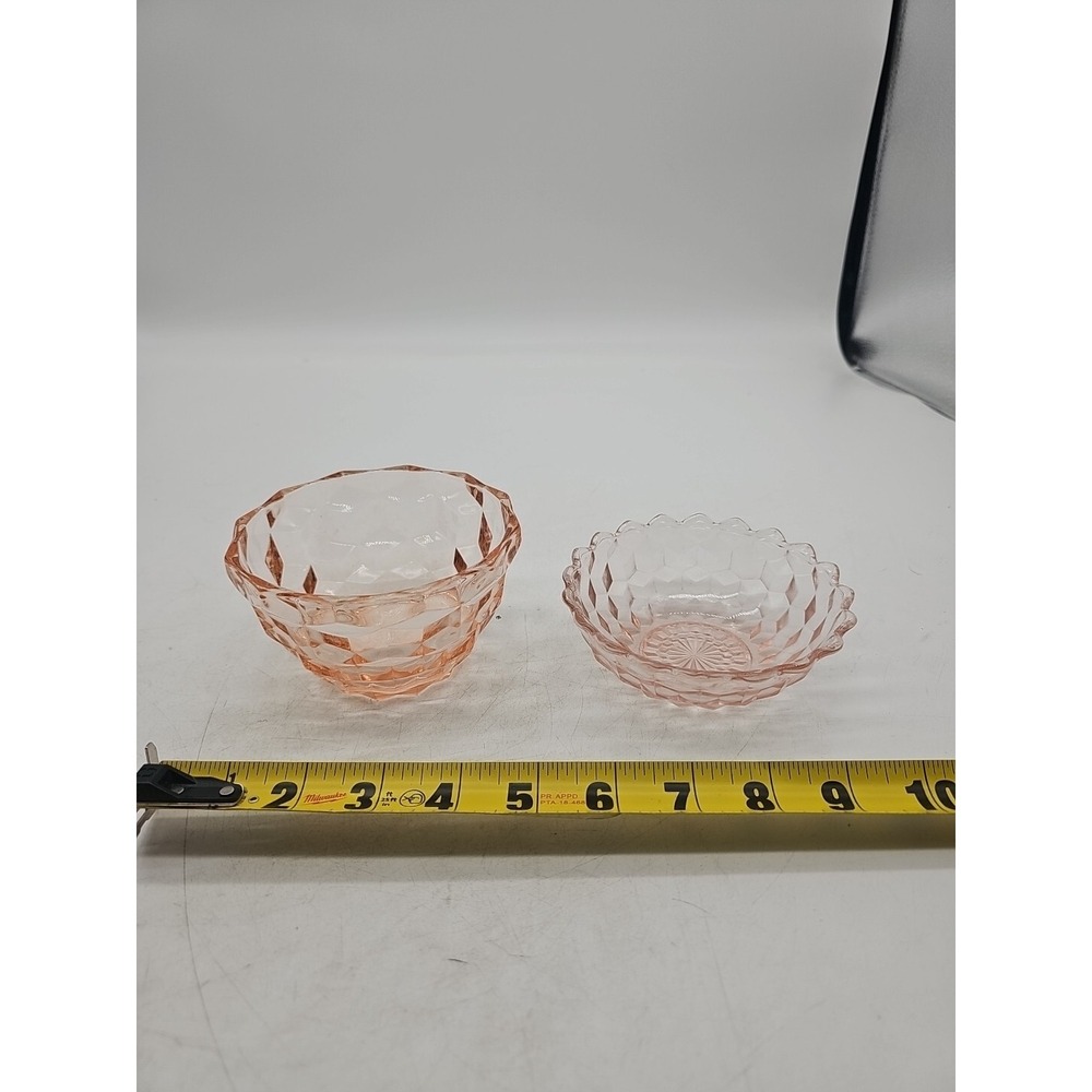 Jeannette 4" Pink Depression Glass Cubist Pointy Edge Bowl Small Relish Dish X 2